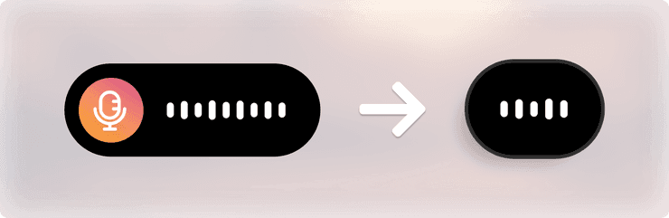 The floating bar before and after the redesign: the old wide bar with a microphone icon, and the new compact bar